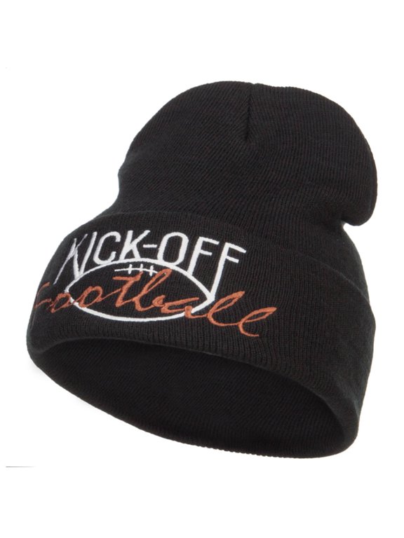 Kick Off Football Embroidered Long Beanie - Black OSFM