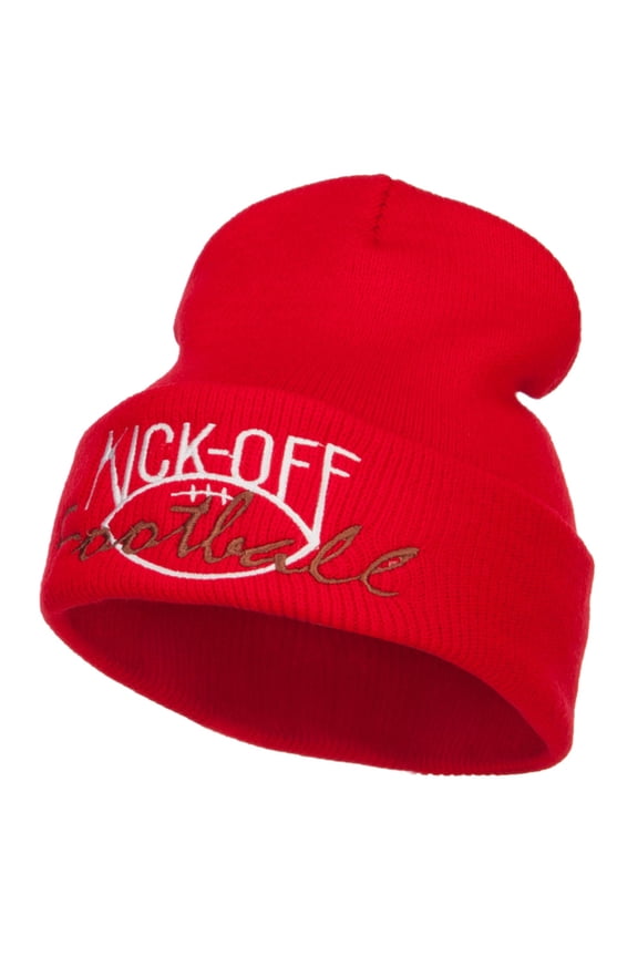 Kick Off Football Embroidered Long Beanie - Red OSFM