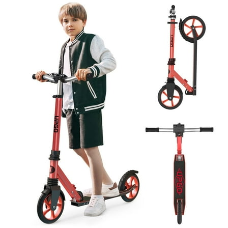UPGO Kick Scooter for Ages 6 , Kids, Teens & Adults, 240 LB Max Load, Foldable, 8-Inch Wheels,Red