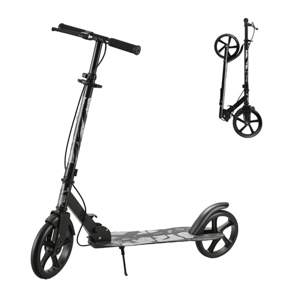 Kick Scooter for Ages 6+, for Kids, Teens, and Adults, Max Load 220 LBS, Foldable, 9-inch Big Wheels with Kickstand, 3 Adjustable Levels, Black – Fun Halloween Scooter for Kids & Teens