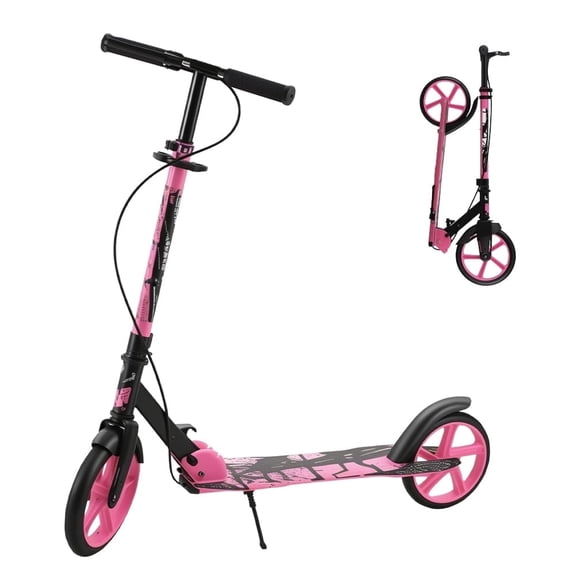 Wheelive Kick Scooter for Ages 6+, Foldable 3-Level Adjustable Handlebar, 9-Inch Big Wheels, Max Load 220 lbs, Safe & Fun for Kids, Pink
