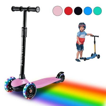 Kick Scooter for Kids, 3-wheel toddler scooter with 3 Light Up Wheels and Adjustable Height for 2-7 Years Old Ages Girls and Boys Toddlers & Children, Pink