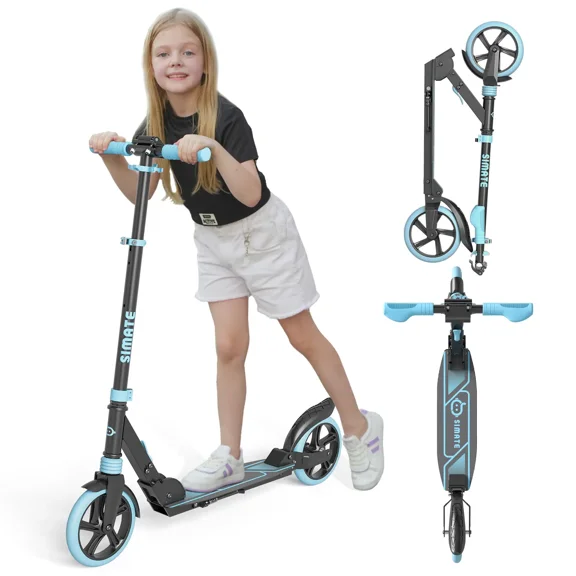 SIMATE Kick Scooter for Kids Ages 6 ,3 Adjustable Levels,Foldable and Lightweight with Suspension, 8in Big Wheels for Teen and Adults,Max Load 240 LBS