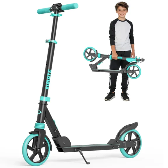 SIMATE Kick Scooter for Kids Ages 6+ Teens & Adults,3 Adjustable Levels,Foldable and Lightweight ,Suspension, 8in Big Wheels Max Load 240 LBS
