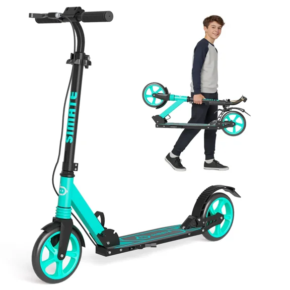 SIMATE Kick Scooter with Dual Brakes for Teens,Adults & Kids Ages 6 ,Dual Suspension Foldable Lightweight Scooter with Wide Deck,8 in Big Wheels,Max Load 240 LBS