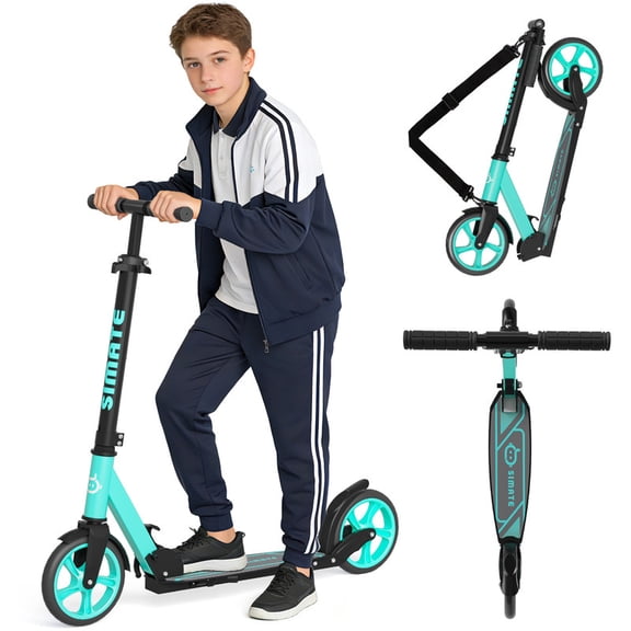 SIMATE Kick Scooter for Teens,Kids Ages 6-12,4 Adjustable Levels,Foldable, Lightweight , 8in Big Wheels,Max Load 240 LBS,Green