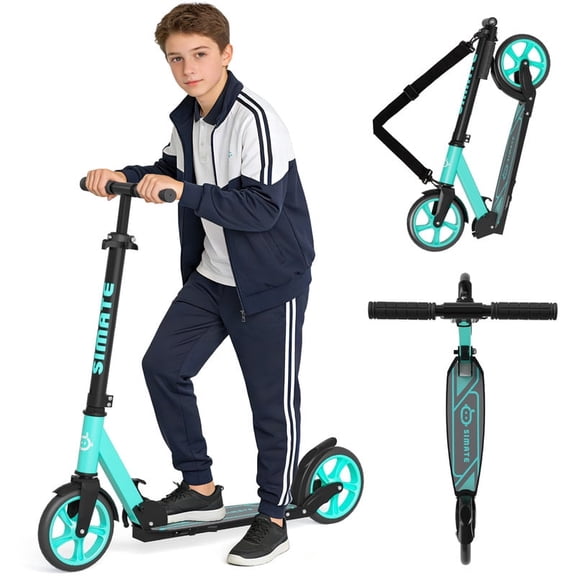 SIMATE Kick Scooter for Teens,Kids Ages 6-12,4 Adjustable Levels,Foldable, Lightweight , 8in Big Wheels,Max Load 240 LBS,Green