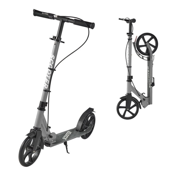 Kick Scooter for Ages 8+, Teens & Adults - Adjustable Height, Foldable, 220lbs Capacity - Wide Deck, Smooth Ride - Gray