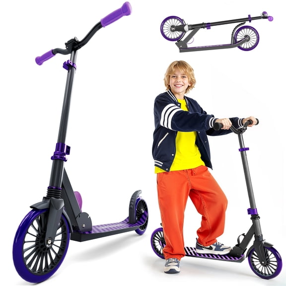 Kick Scooter for Kids, Foldable Lightweight Design with 4-Level Adjustable Handlebar & 8" Shock-Absorbing Wheels, for Ages 6+, Lavender
