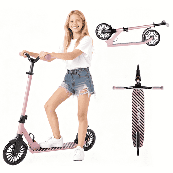 Kick Scooter for Kids, Foldable Lightweight Design with 4-Level Adjustable Handlebar & 8" Shock-Absorbing Wheels, for Ages 6+, Pink