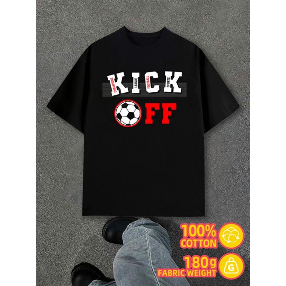 Kick Off Soccer men's black 180G 100% Cotton New spring and autumn trendy printed T-shirts Casual Unisex Shirt Short Sleeve tshirts Unique Design Unisex Shirt Graphic tshirts