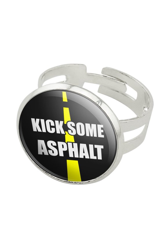 Kick Some Asphalt Running Runners Silver Plated Adjustable Novelty Ring