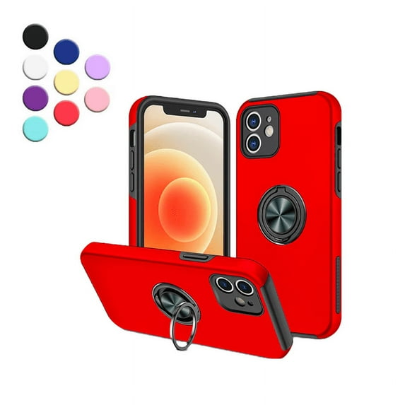 Kick Stand Case for iPhone 11 Heavy Duty with Magnetic Ring Case {Shock Proof-Built in Kickstand - Dual Layer Rubber- iPhone 11} Red - By Entronix