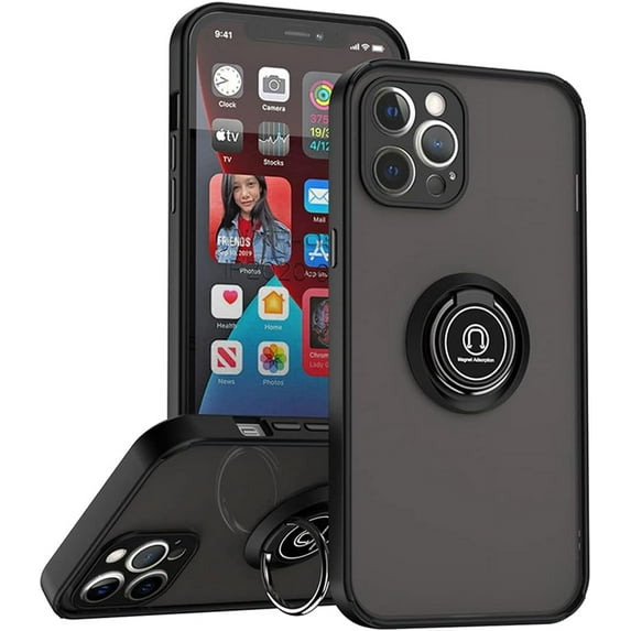 Sturdy Case Designed for Apple iPhone 11 Pro Max Heavy Duty Case with Built-in Kickstand, Dual Layer Protection with Rotating Holder Ring, Sturdy Case for Apple iPhone 11 Pro Max, Black