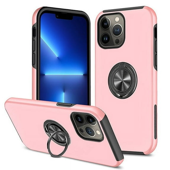 Entronix Heavy Duty Ring Case for iPhone 12 Pro Max, Shockproof Slim Fit Kickstand, Pink
