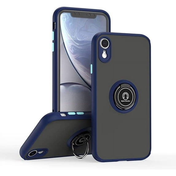 Entronix Heavy Duty Case for iPhone XR, Matte Cover with Built-in Kickstand Ring, Navy