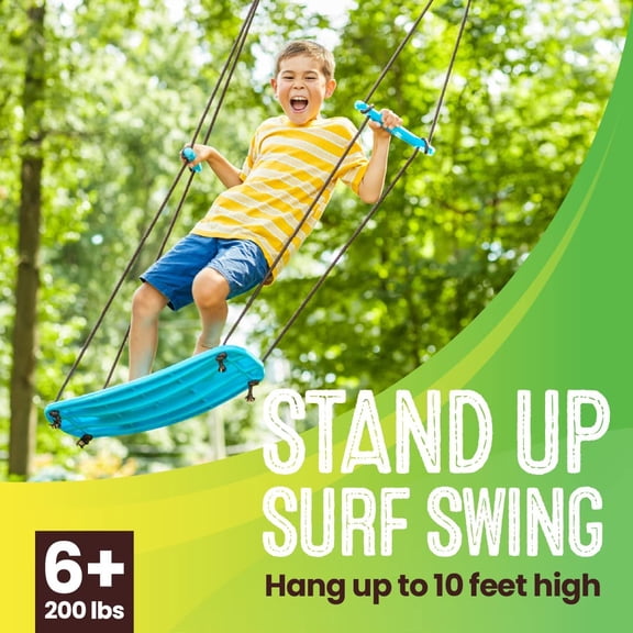 Kick Stand Up Surfing Tree Swing Outdoor Swings for Kids Up to 200 Lbs - Hang from Up to 10 Feet High - Includes 24" SwingBoard, Resistant Rope, & Handles
