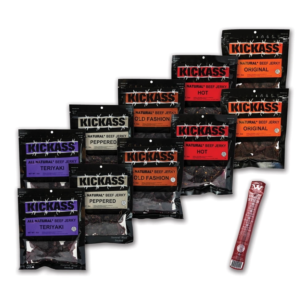 Kickass Beef Jerky Sampler - 5 Flavors of Beef Jerky - Gifts for Men - Gluten Free, Keto Friendly