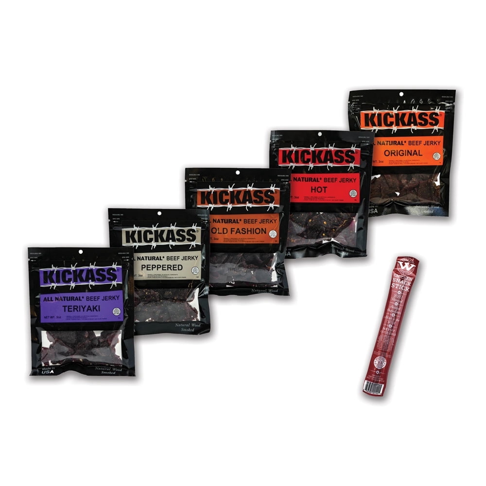 Kickass Beef Jerky Sampler - 5 Flavors of Beef Jerky - Gifts for Men - Gluten Free, Keto Friendly