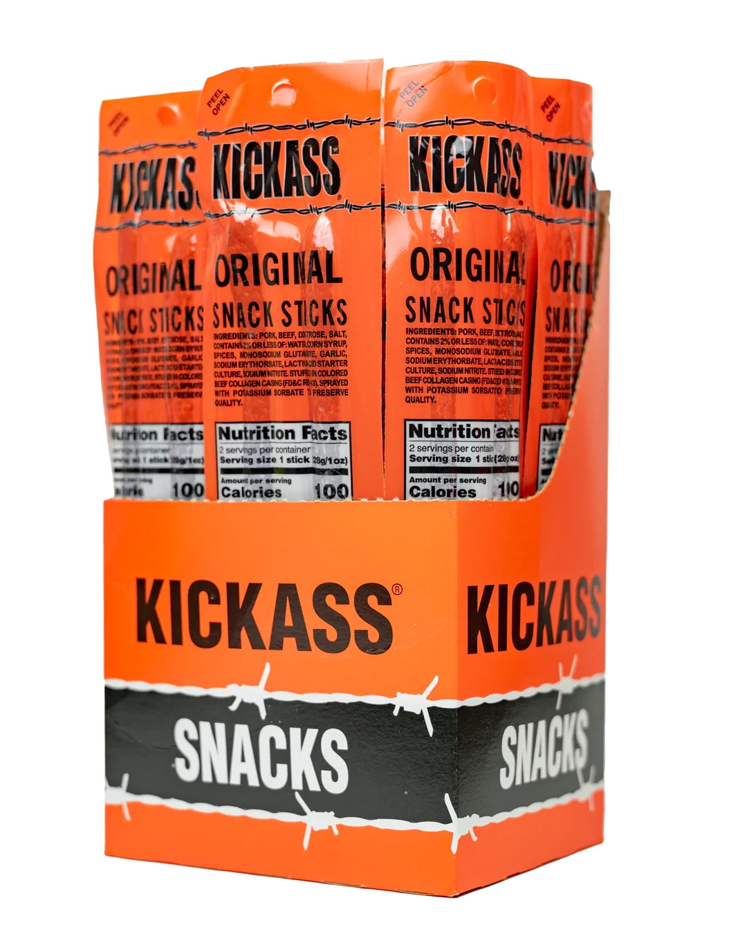 Kickass Original Twin Pack Snack Sticks 16ct Case - 32 Jerky Sticks - 2oz Packs of Pork and Beef Jerky Meat Sticks - Beef Sticks Meat Snacks - Amazing Beef Stick
