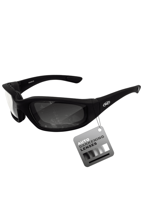 Kickback Auto-Darkening Photochromic Motorcycle Sunglasses Clear to Smoke Lenses with Foam Padding