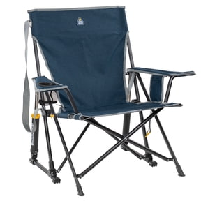 GCI Outdoor Kickback Rocker Low Profile Rocking Camping Chair with Cup Holder, Heathered Indigo