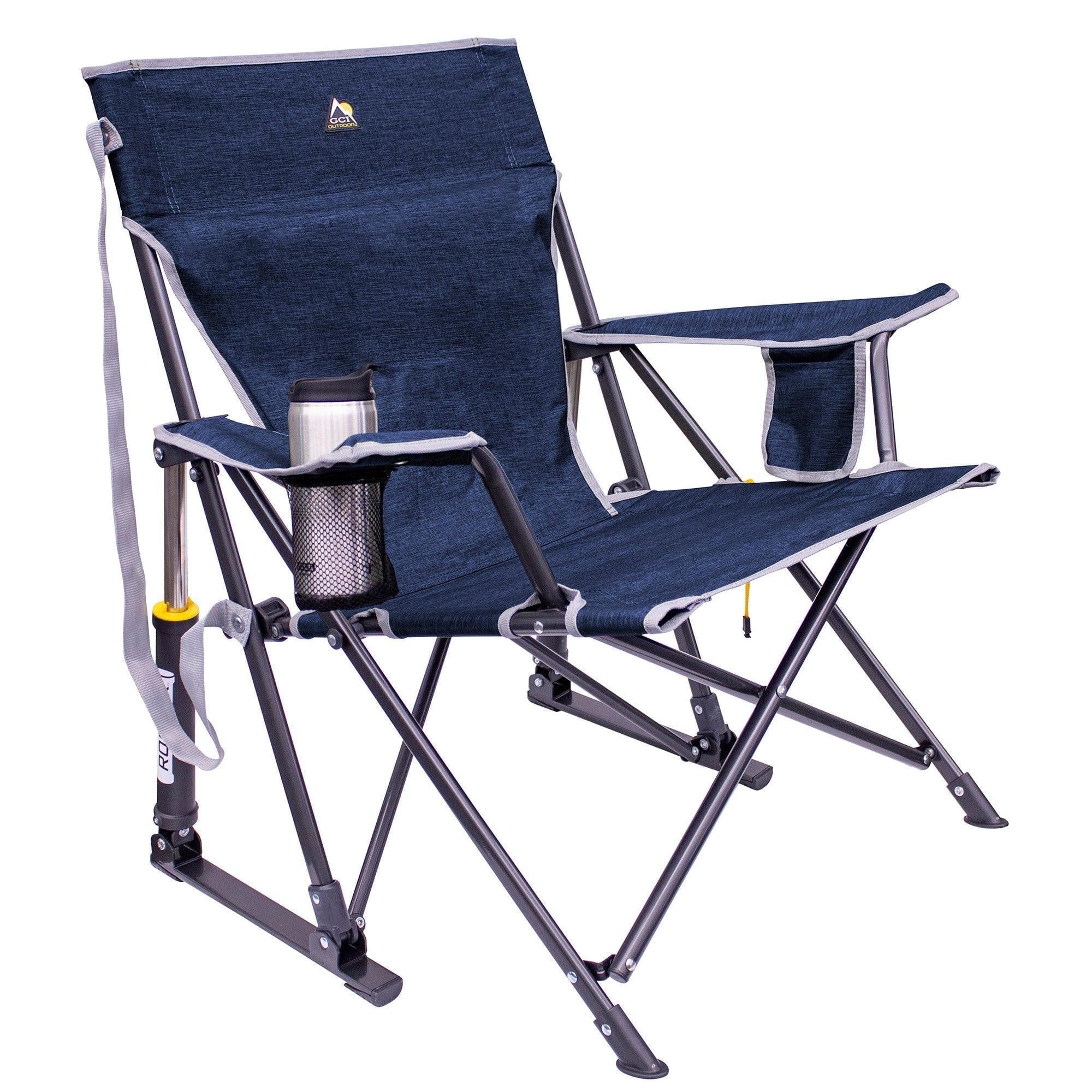 Heathered Indigo Portable Outdoor Rocking Camp Chair with Arms