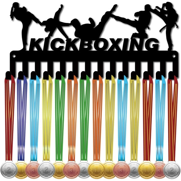 Kickboxing Medal Holder Hanger Medal Display Rack Sports Competition Awards Hook Medal Small Wall Frame for Hanging 40+ Medals Taekwondo Athletes Championship Medalist 11.4 x 5.1Inch Black DIY