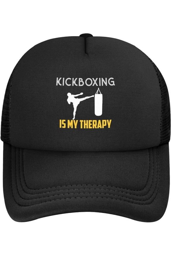 Kickboxing is My Therapy Baseball Caps Classic Solid Color Adjustable Mesh Baseball Cap for Men Women Black