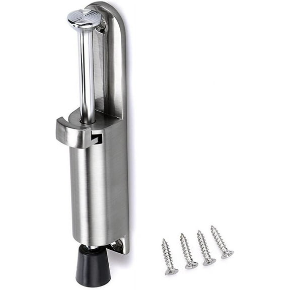 Kickdown Door Stop - Stainless Steel Easy Step Door Stopper, Spring Loaded Telescopic Step On/Off Door Stopper Rubber, Adjustable Heavy Duty Door Locks Holder Stop/Release by Foot, Silver