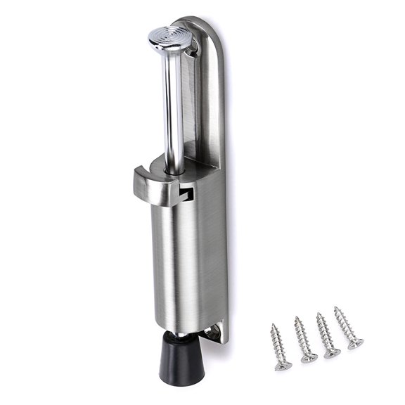 Kickdown Door Stop - Stainless Steel Easy Step Door Stopper, Spring Loaded Telescopic Step On/Off Door Stopper Rubber, Adjustable Heavy Duty Door Locks Holder Stop/Release by Foot, Silver