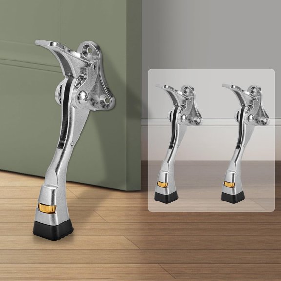 Kickdown Door Stopper, 2 Packs Door Holder to Keep Door Open, 4 Inch One Touch Semi-Automatic Satin Nickel Doors Stoppers, Adjustable Height and Rubber Tip, Heavy Duty Door Stop(Nickel)