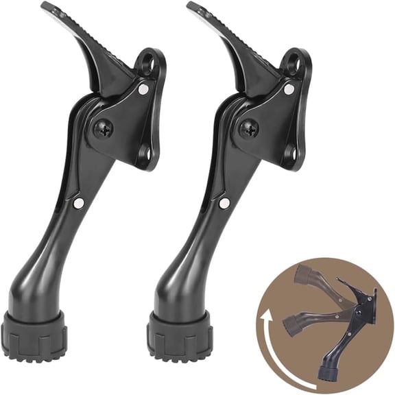 JOWNEEL 4" Kickdown Door Stopper, 2 Packs  One-Touch Adjustable Height, Aluminum Alloy with Rubber Tip, Black