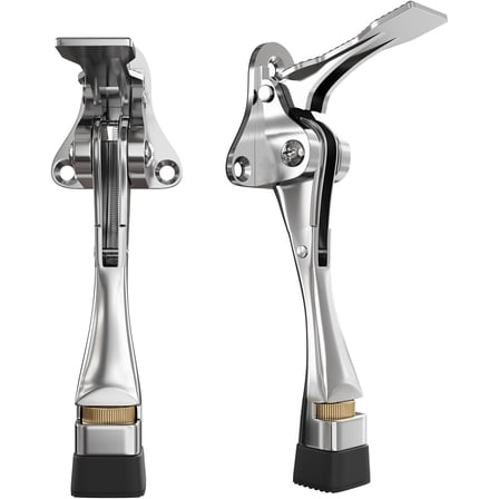 Kickdown Door Stopper Heavy Duty 5 Inch - 2 Pack,One Touch Adjustable Height Door Stop with Non-Slip Rubber Tip & Wall Protectors, Zinc Alloy Door Stoppers for Bottom of Door, Silver