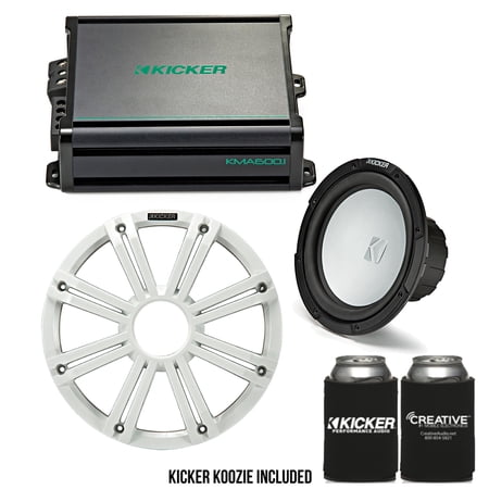 Kicker 10 Inch LED Marine Subwoofer (White) 600 Watt Amplifier Bundle