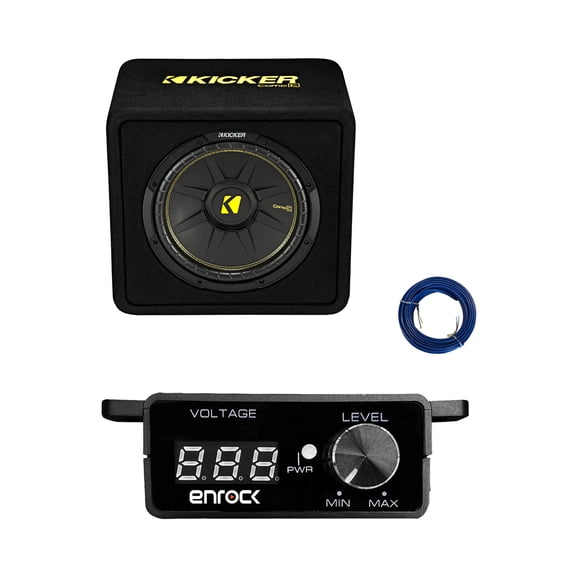 Kicker 12" 600 Watt Car Audio Subwoofer in Vented Enclosure, Bass Knob with Digital Voltmeter with Wire