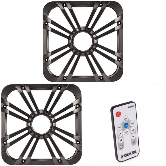 Kicker L7 12" Marine LED Grilles (Pair) Charcoal 11L712GLC with LED Controller Fits Solo-Baric 11S12L7 Subwoofer Upgrade