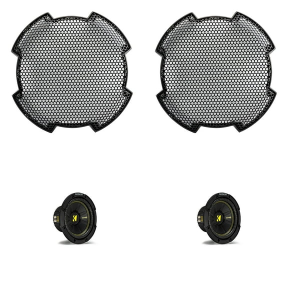 Kicker (2) 44CWCD84 CompC 8" Subwoofer Dual Voice Coil 4-Ohm, & 52GR8 Grill Bundle