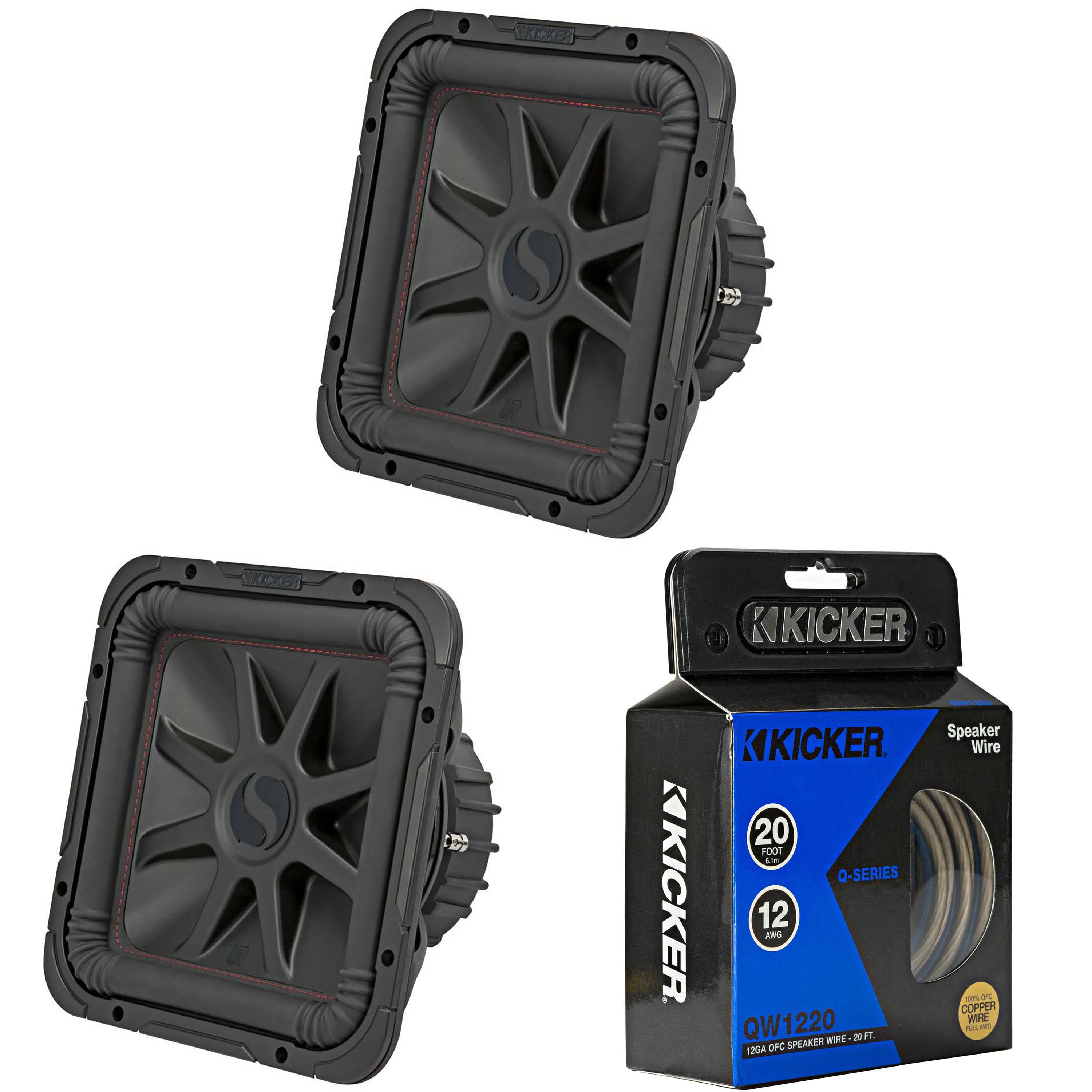 Kicker (2) 45L7R122 L7R 12-Inch (30cm) Subwoofer, Dual Voice Coil, 2-Ohm \u0026 46QW1220 12AWG 20ft Speaker Wire