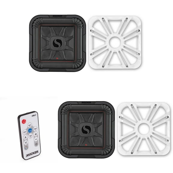 Kicker (2) 46L7T102 L7T L7-Thin 10-Inch (25cm) Subwoofer, Dual Voice Coil, 2-Ohm, 500 Watt w/ White LED Grill & Remote Bundle