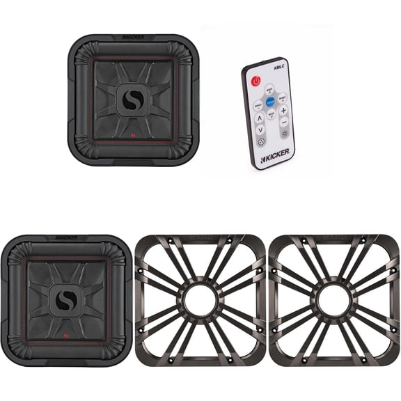 Kicker (2) 46L7T104 L7T L7-Thin 10-Inch (25cm) Subwoofer, Dual Voice Coil, 4-Ohm, 500 Watt w/ Charcoal LED Grill & Remote Bundle