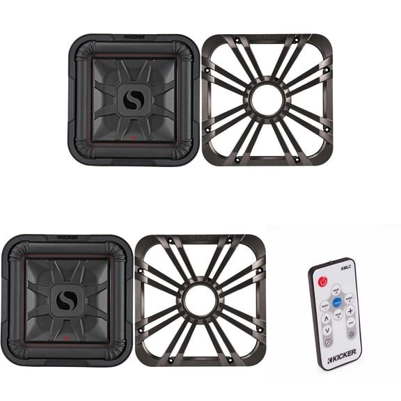 Kicker (2) 46L7T122 L7T L7-Thin 12-Inch (30cm) Subwoofer, Dual Voice Coil, 2-Ohm, 600 Watt w/ Charcoal LED Grill & Remote Bundle