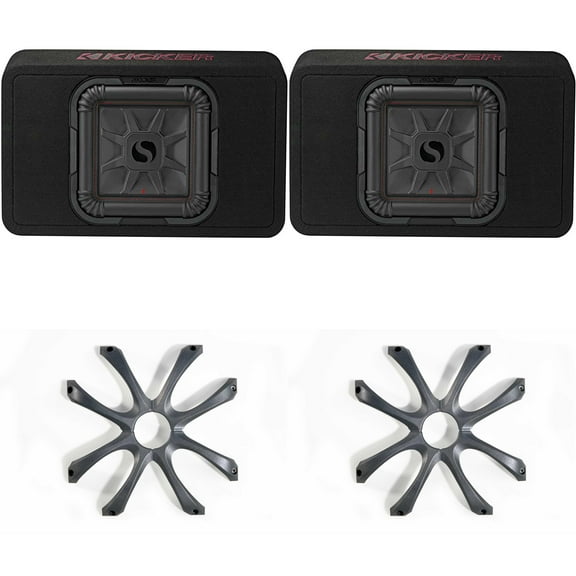 Kicker (2) 46TL7T102 TL7T 10" (25cm) Solo-Baric Subwoofer in Thin Profile Enclosure, 2-Ohm, 500 Watt w/ Cast Aluminum Grill Bundle