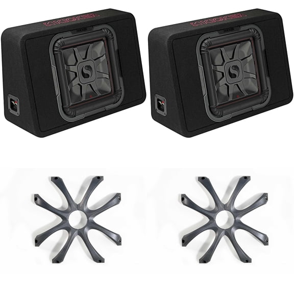 Kicker (2) 46TL7T122 TL7T 12" (30cm) Solo-Baric Subwoofer in Thin Profile Enclosure, 2-Ohm, 600 Watt w/ Cast Aluminum Grill Bundle
