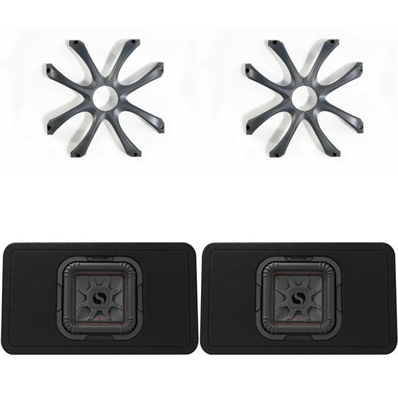 Kicker (2) 46TL7T82 TL7T 8" (20cm) Solo-Baric Subwoofer in Thin Profile Enclosure, 2-Ohm, 350 Watt w/ Cast Aluminum Grill Bundle