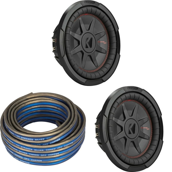 Kicker (2) 48CWRT102 CompRT 10" Subwoofer, DVC, 2-ohm - Includes Speaker Wire