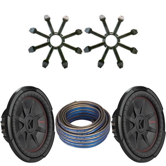 Kicker (2) 48CWRT122 CompRT 12" Subwoofer, DVC, 2-ohm w/ Speaker Wire, Grill Bundle