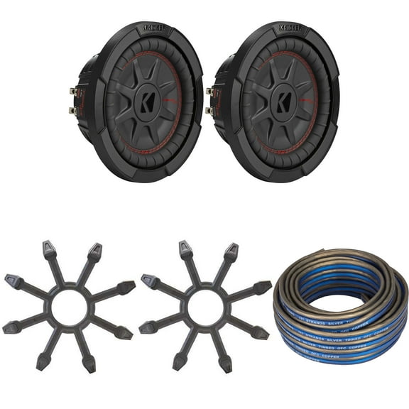 Kicker (2) 48CWRT82 CompRT 8" Subwoofer, DVC, 2-ohm w/ Speaker Wire, Grill Bundle