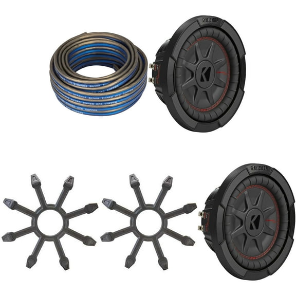 Kicker (2) 48CWRT84 CompRT 8" Subwoofer, DVC, 4-ohm w/ Speaker Wire, Grill Bundle