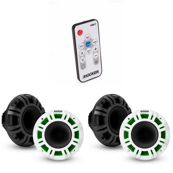 Kicker (2) 48KMXL65 6.5" 4-Ohm RGB-LED KMXL Horn-Loaded Marine Coaxial Speakers, Pair w/ LED Remote